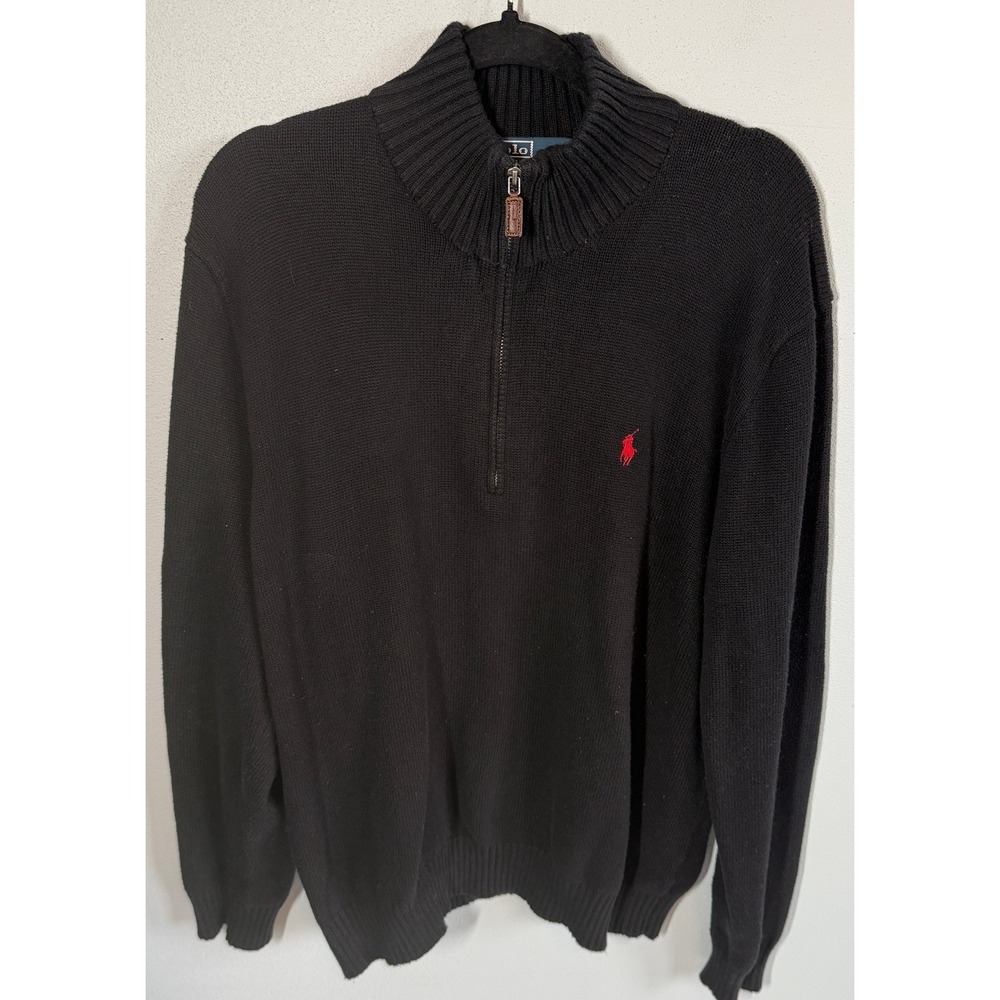 Polo Ralph Lauren Mens Sweater XXL Black 1/4 Zip Pony Old Money Preppy Academia